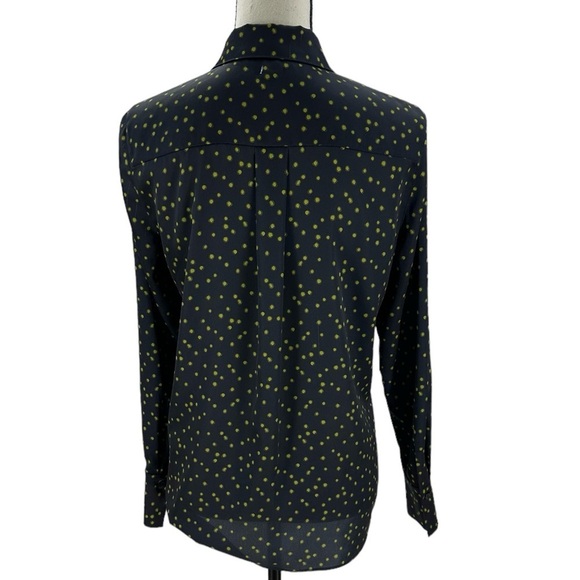 Lafayette 148 New York Scottie Painterly Dots Button Up Blouse- Black Green - XS - Picture 3 of 12